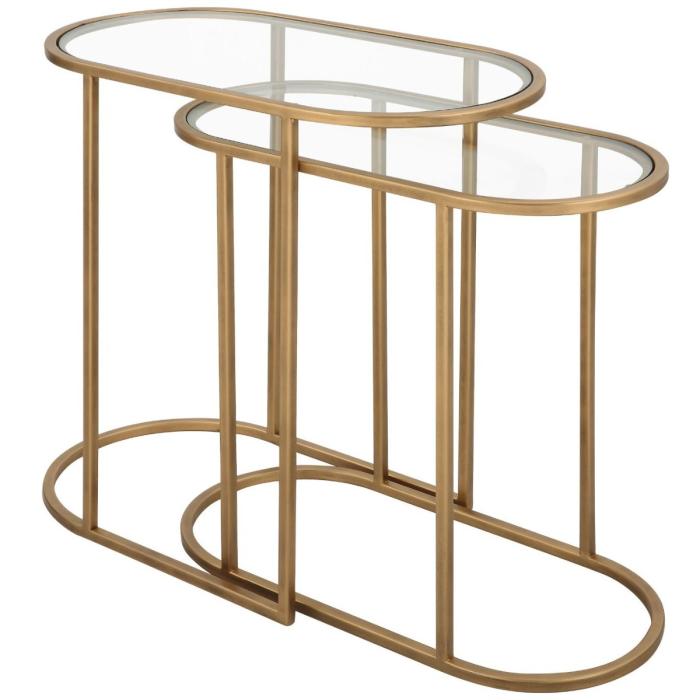 Keiichi Slide Nesting Side Tables Brass & Glass 1