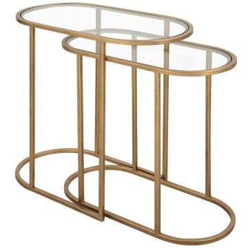 Slide Nesting Side Tables Brass & Glass